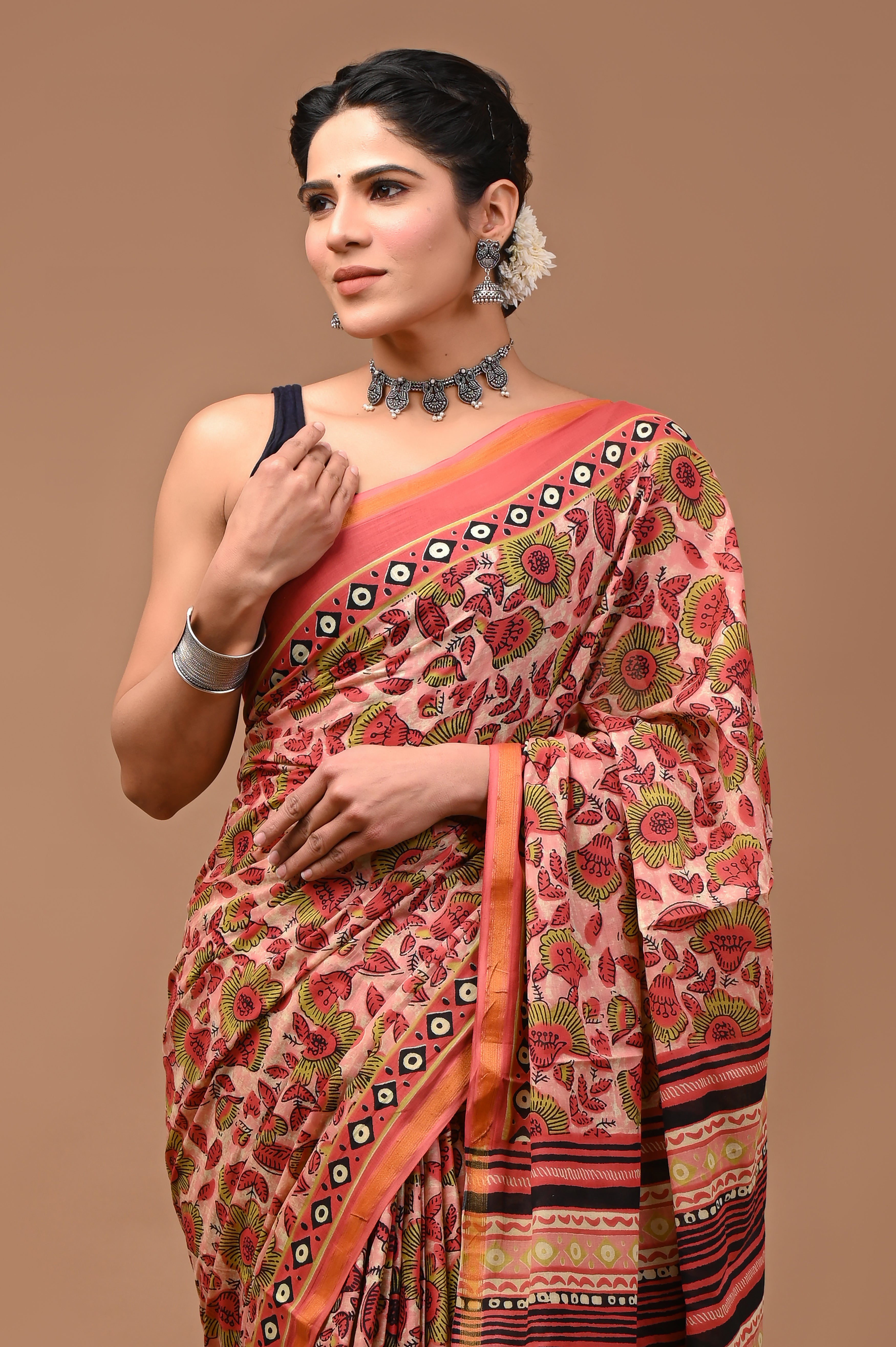 Jaipuri Mulmul Cotton Printed With Blouse Saree With Zari Border