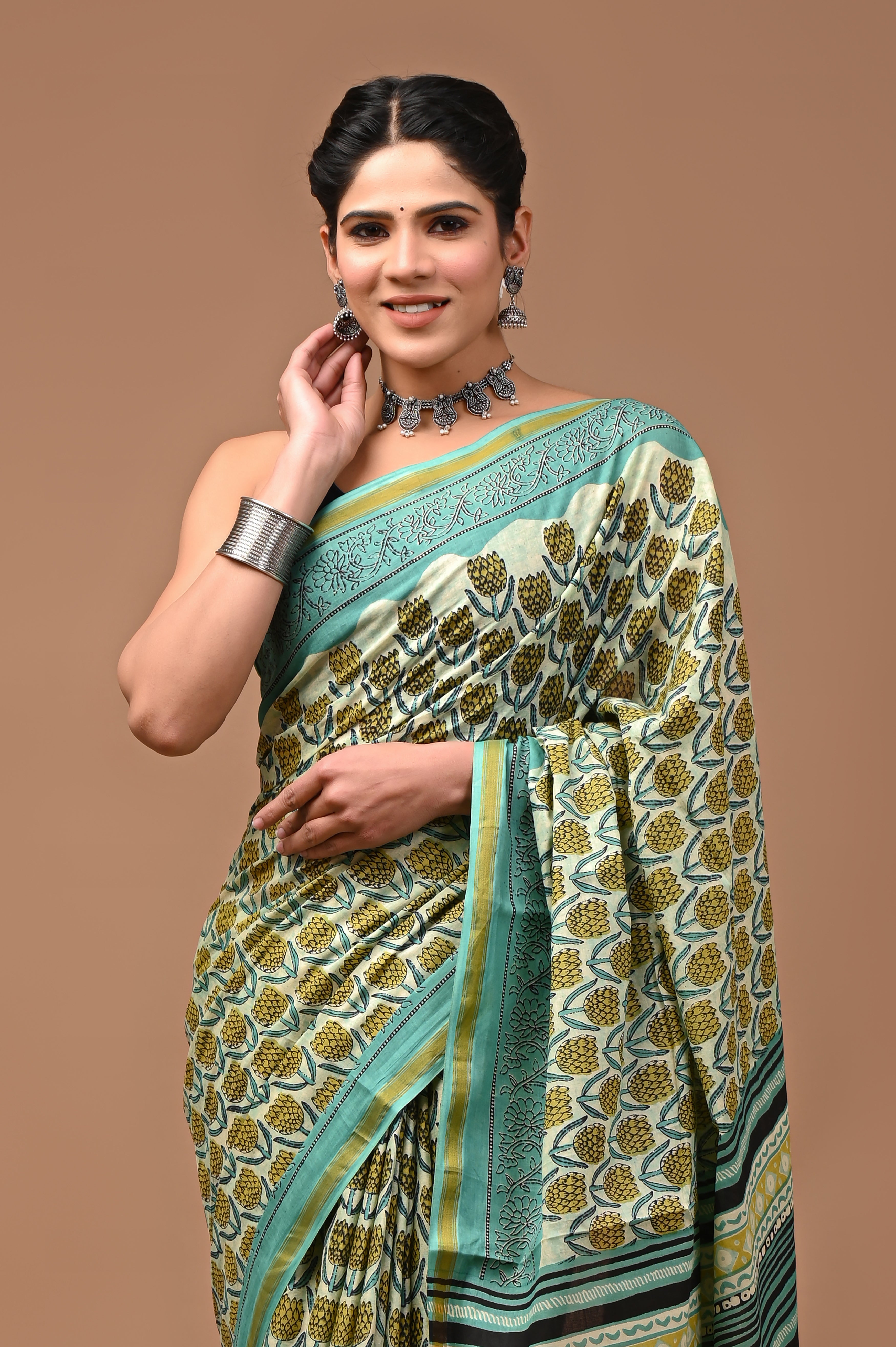 Jaipuri Mulmul Cotton Printed saree With Blouse With Zari Border