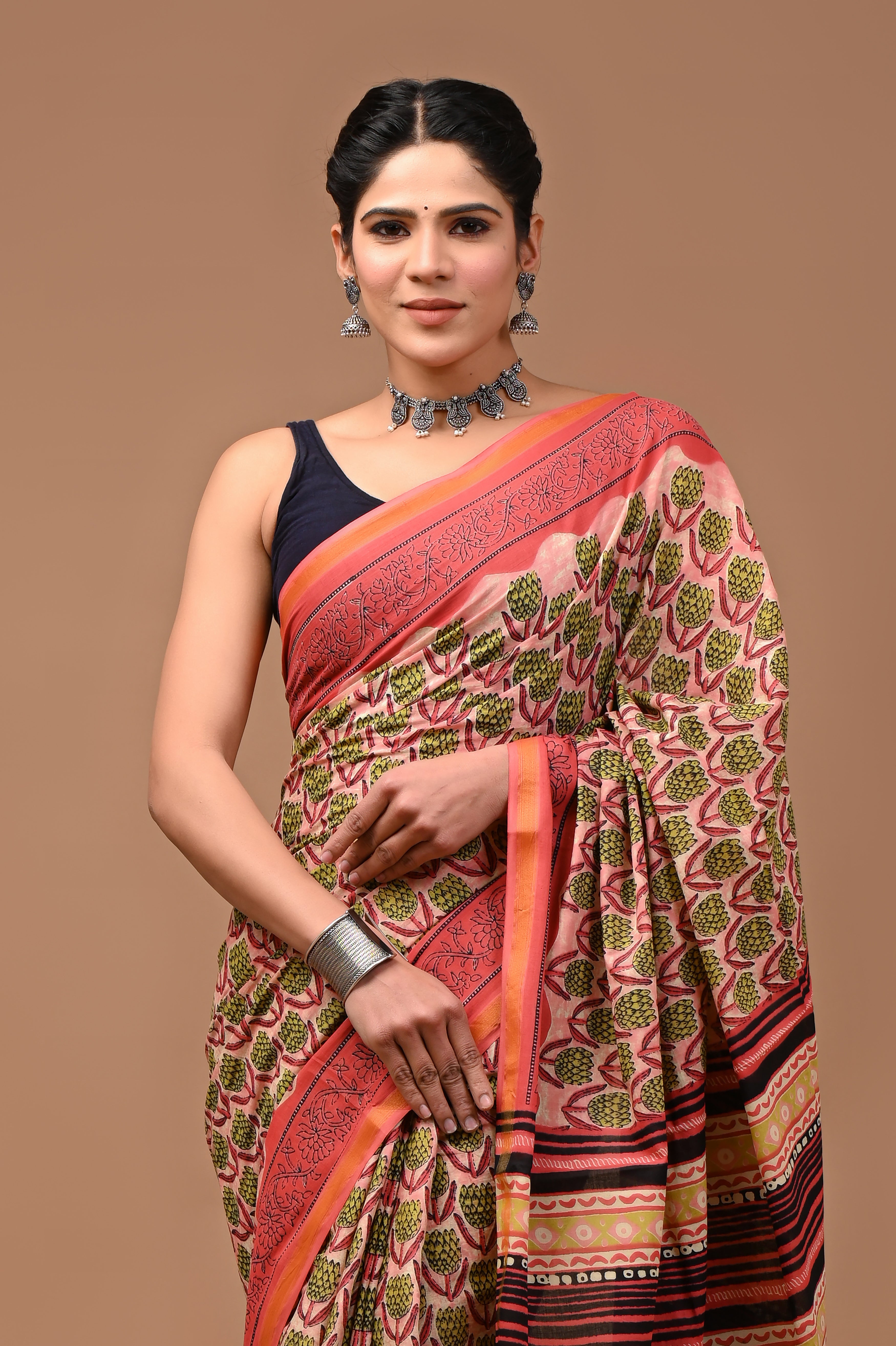 Jaipuri Mumal cotton saree With Blouse With Zari border
