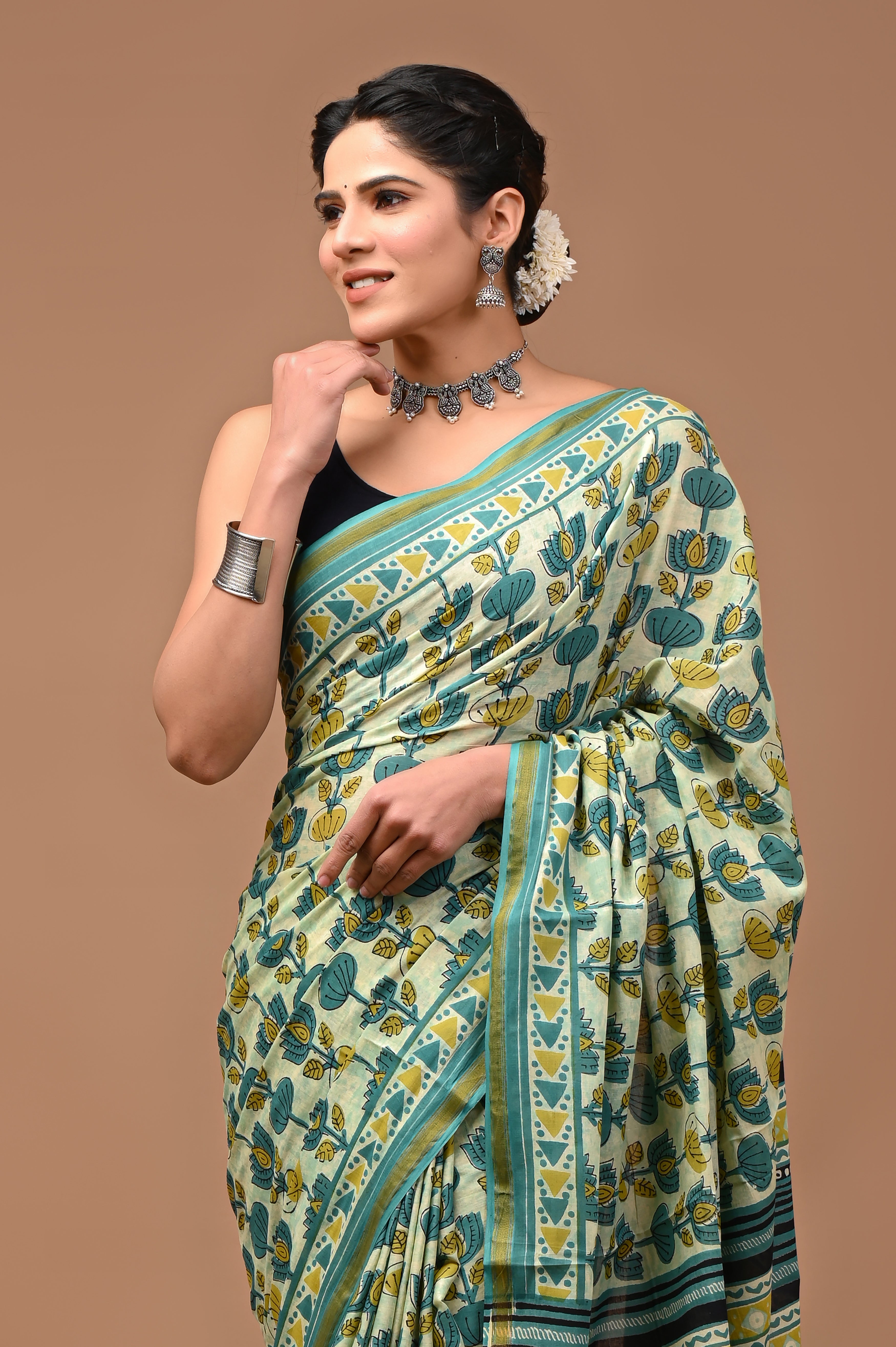 Jaipuri Mulmul Cotton Printed saree With Blouse With Zari Border