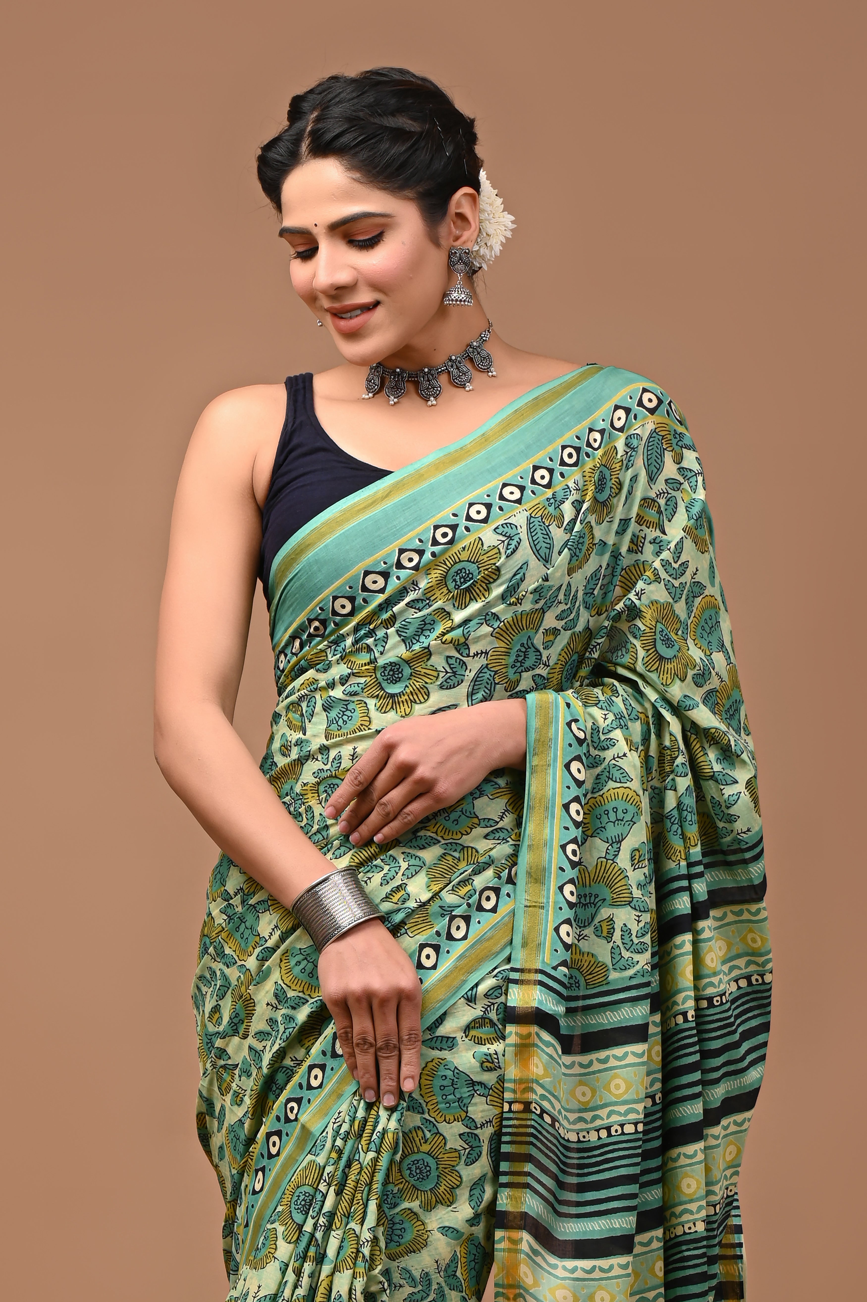 Jaipuri Mulmul Cotton Printed saree With Blouse With Zari Border
