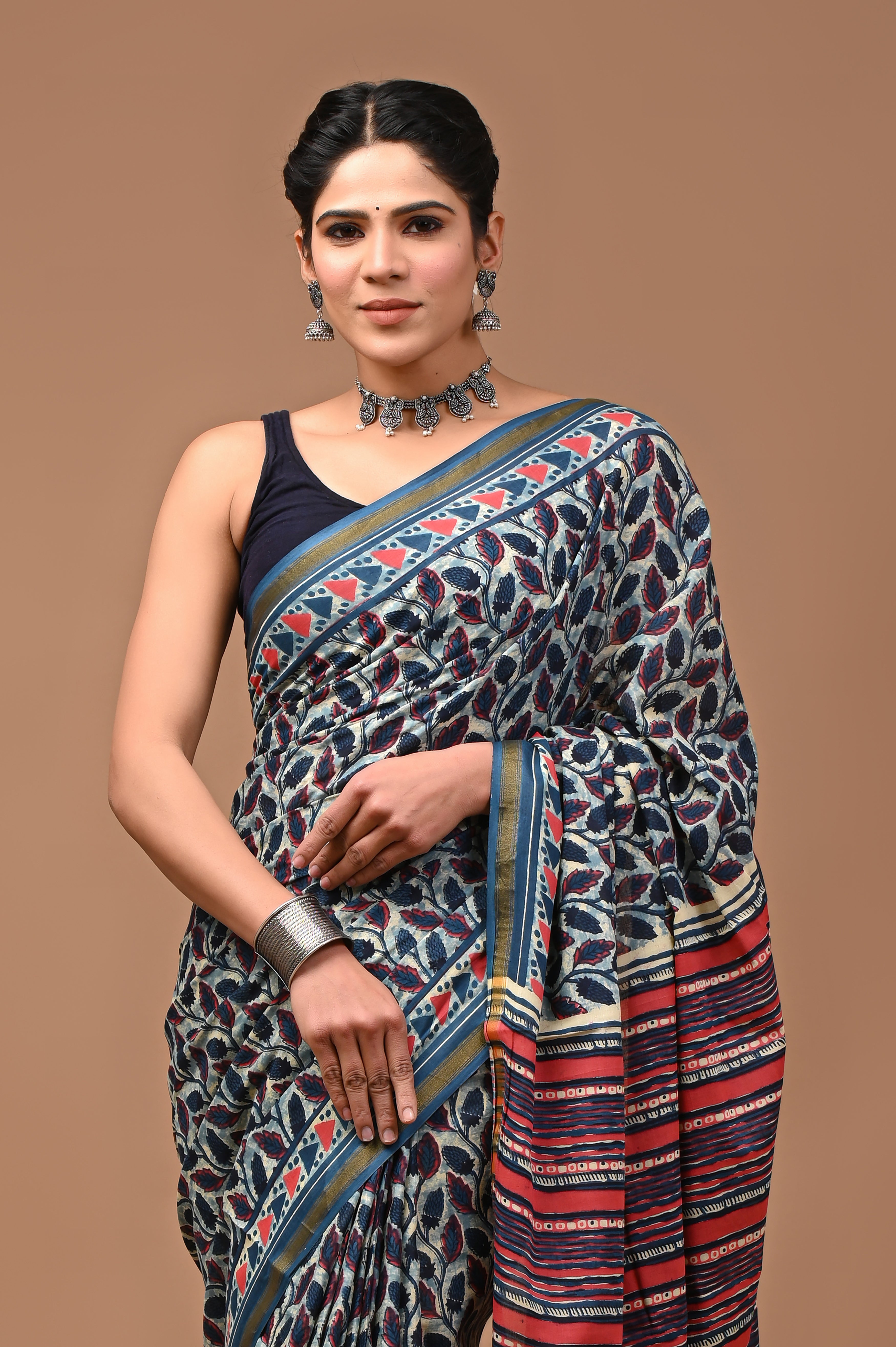 Jaipuri Mulmul Cotton Printed saree With Blouse With Zari Border