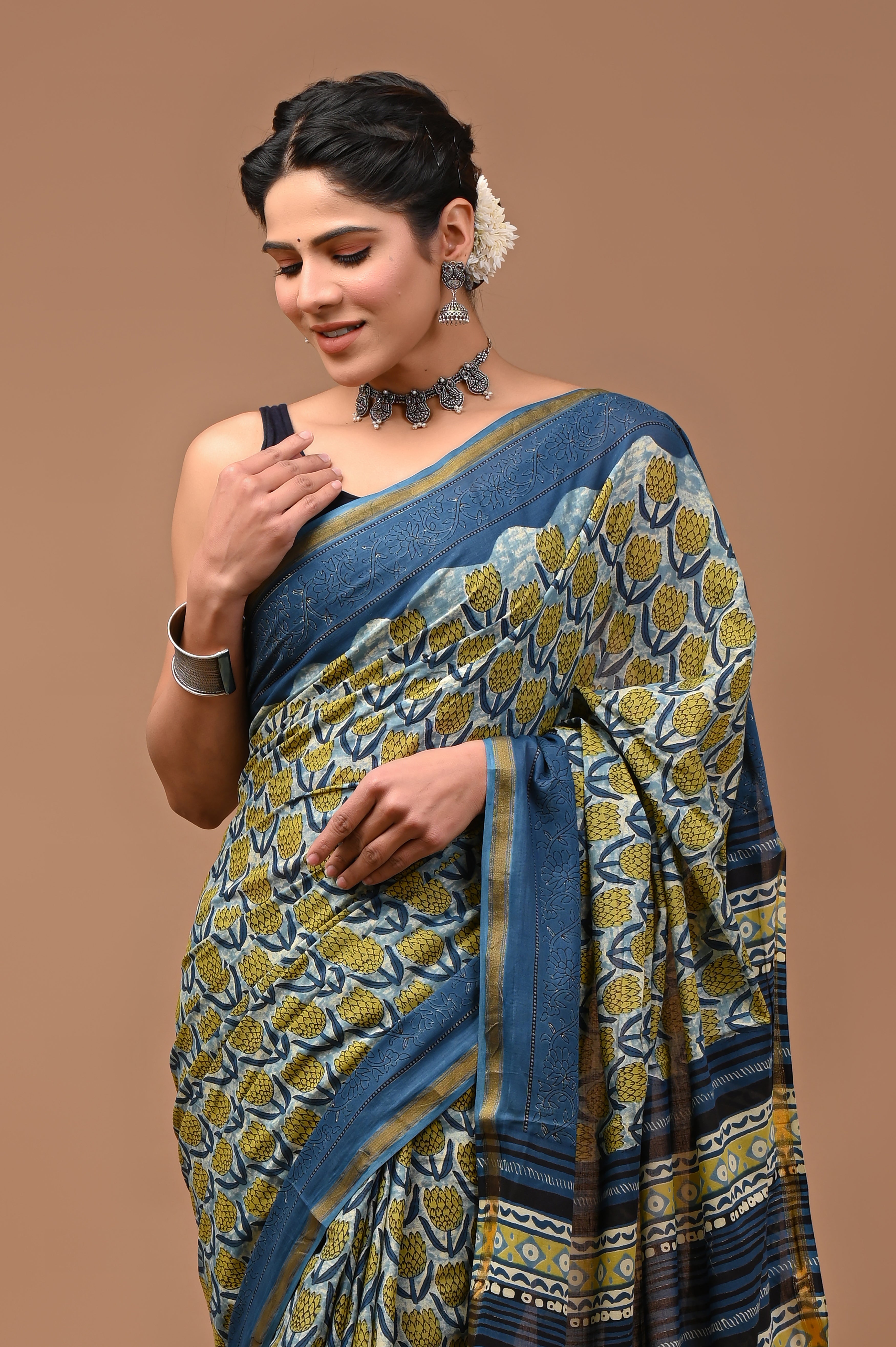 Jaipuri Mulmul Cotton Printed saree With Blouse With Zari Border