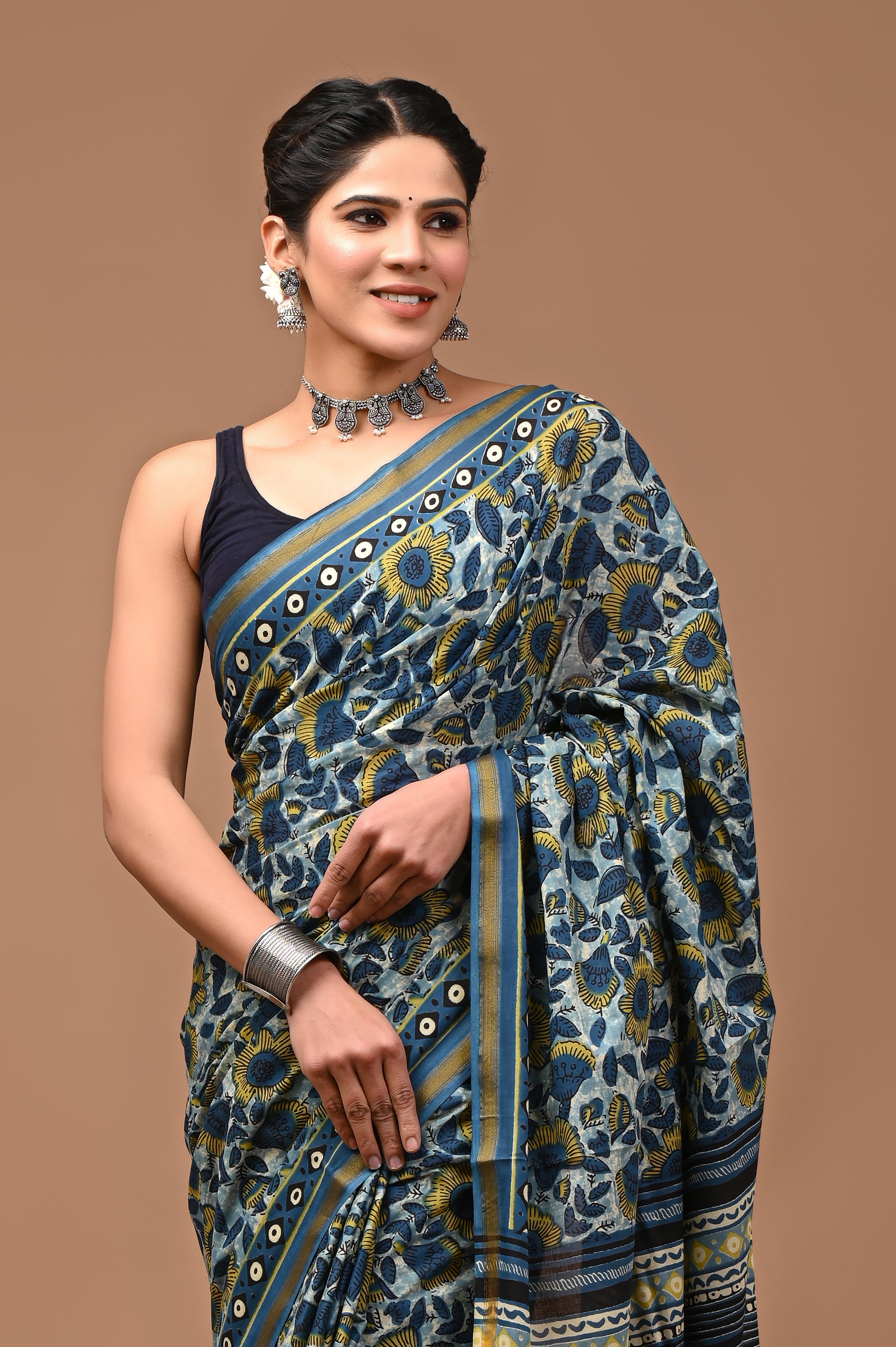 Jaipuri Mulmul Cotton Printed saree With Blouse With Zari Border