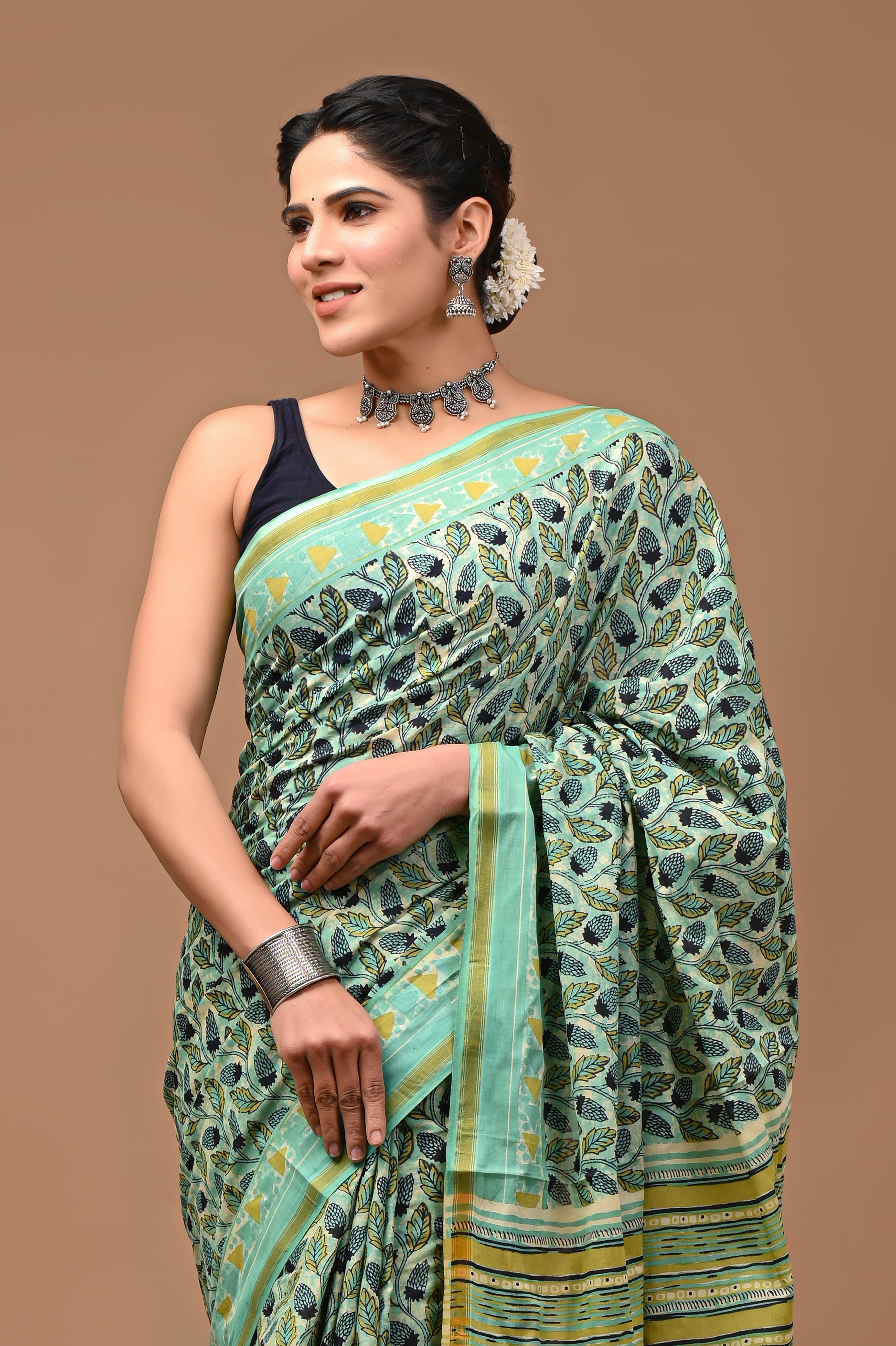 Jaipuri Mulmul Cotton Printed saree With Blouse With Zari Border