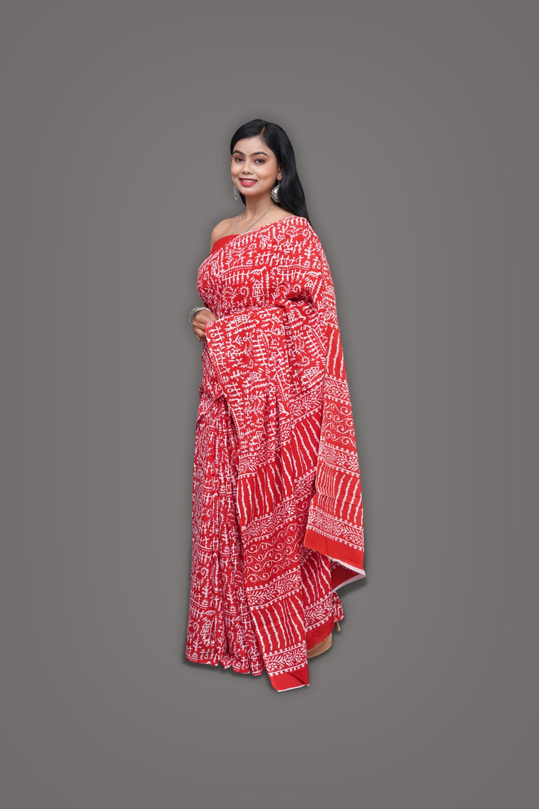 Jaipuri Mulmul Cotton Block Printed Saree With Blouse