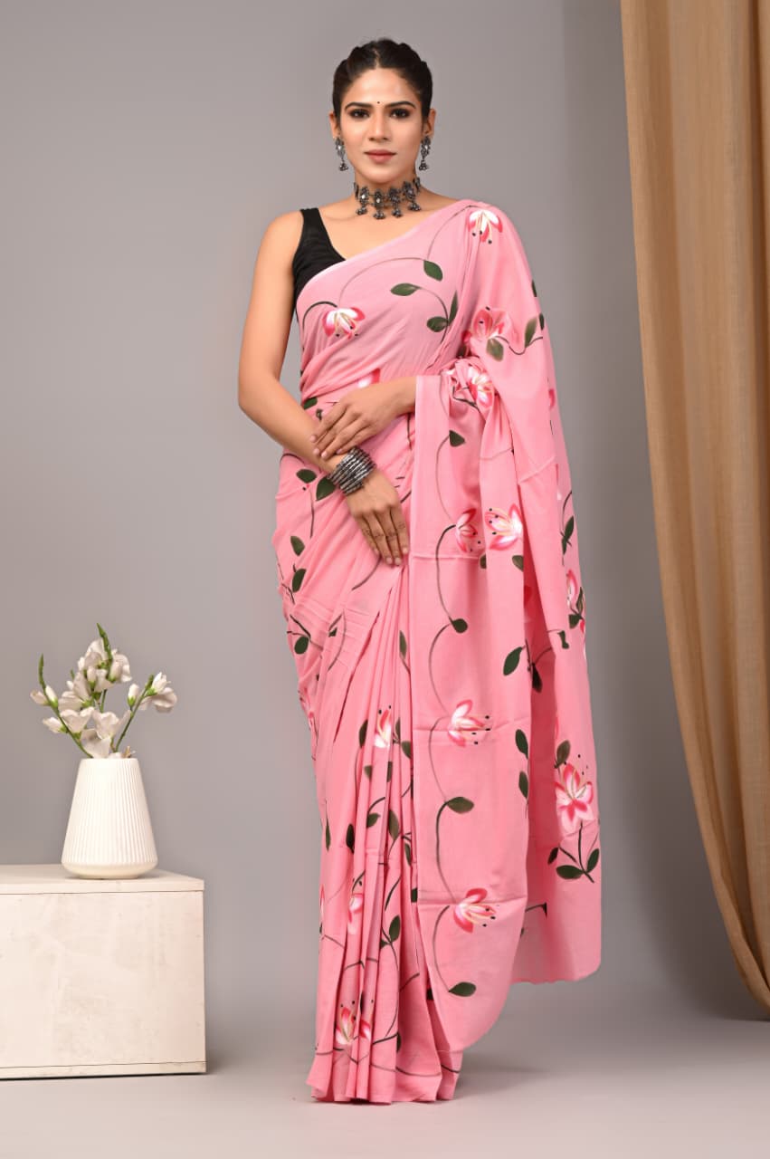 Jaipuri Mulmul Cotton Block Printed Saree With Blouse