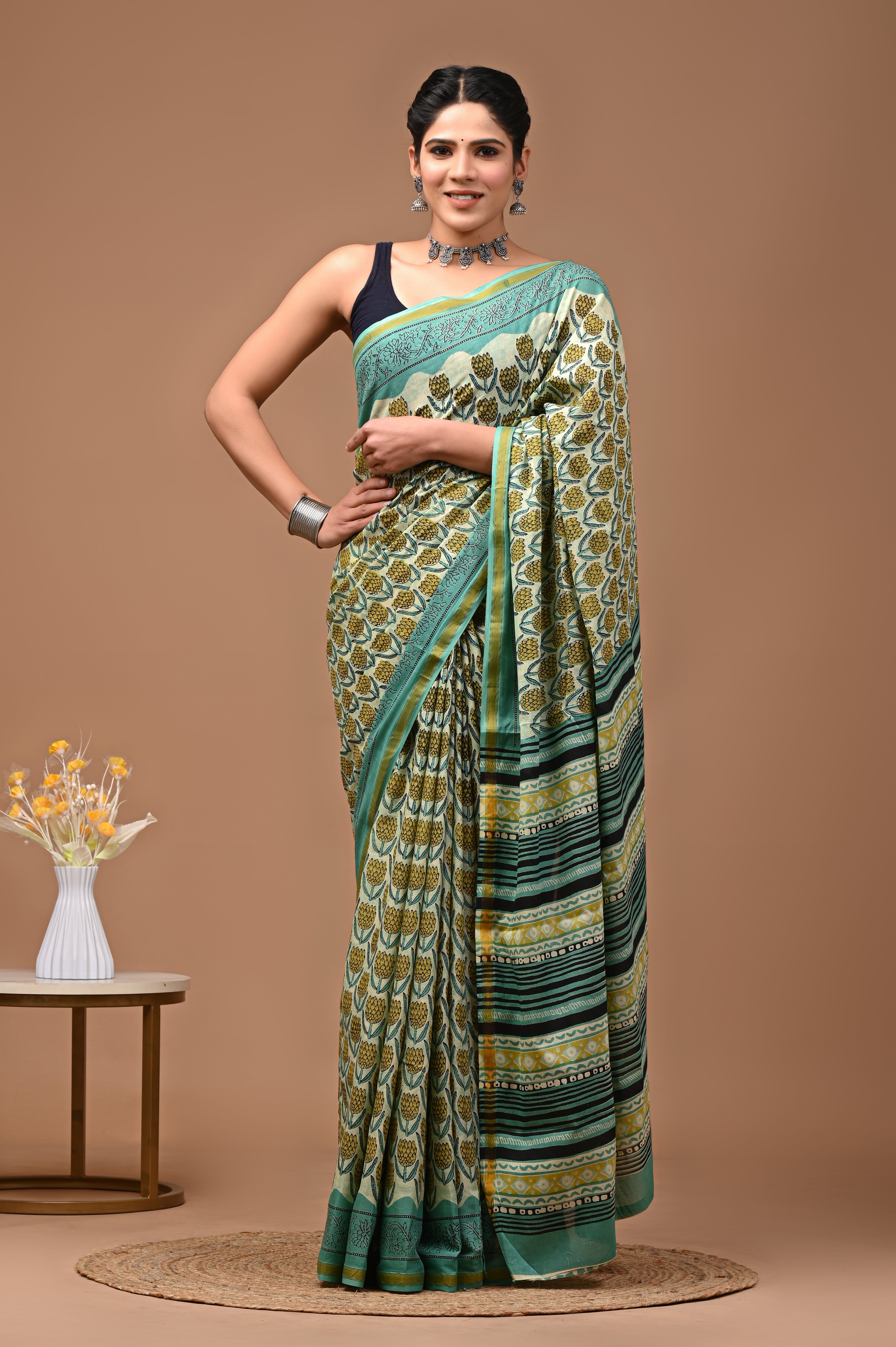 Jaipuri Mulmul Cotton Printed saree With Blouse With Zari Border