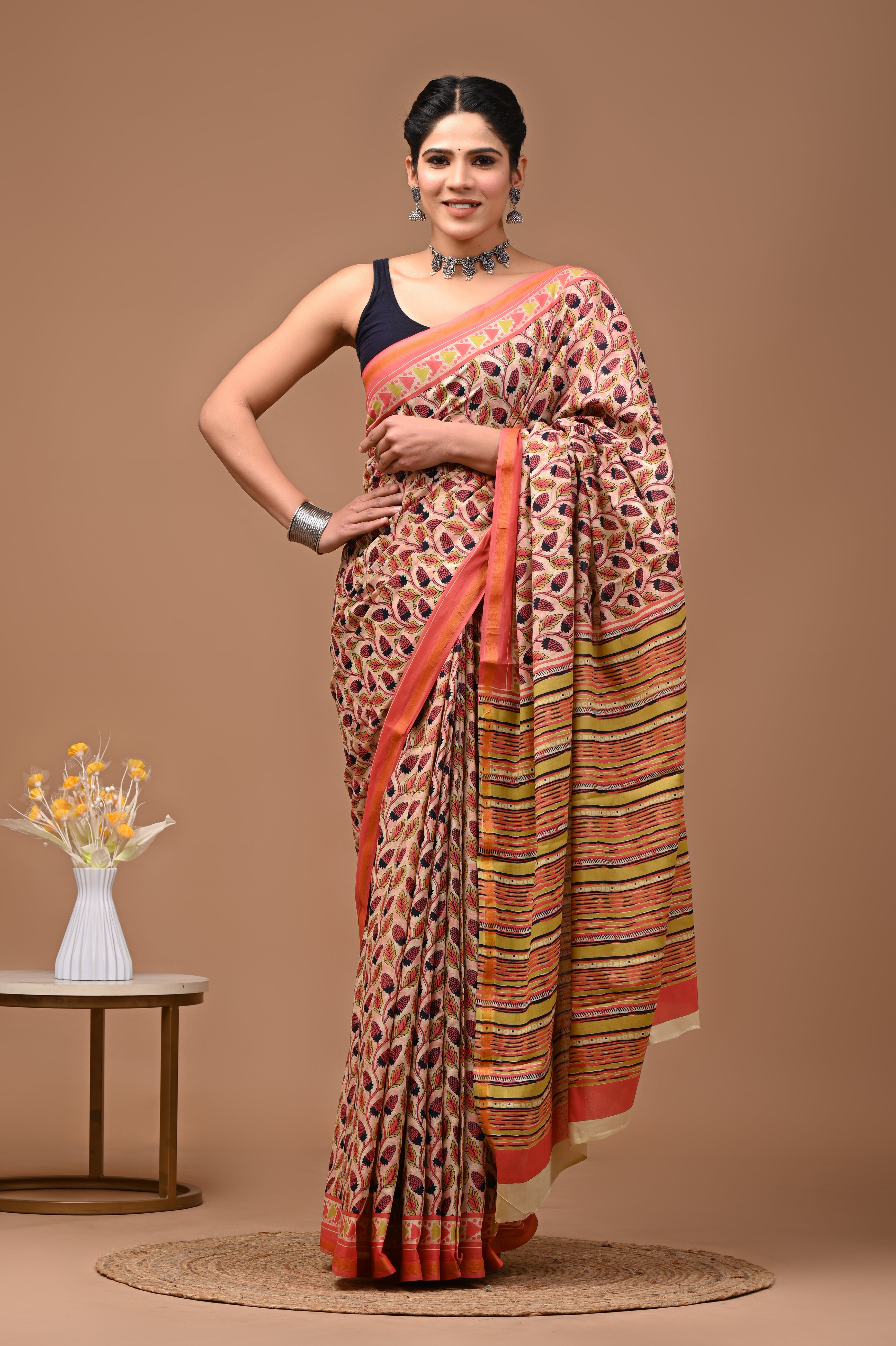 Jaipuri Mulmul Cotton Printed saree With Blouse With Zari Border