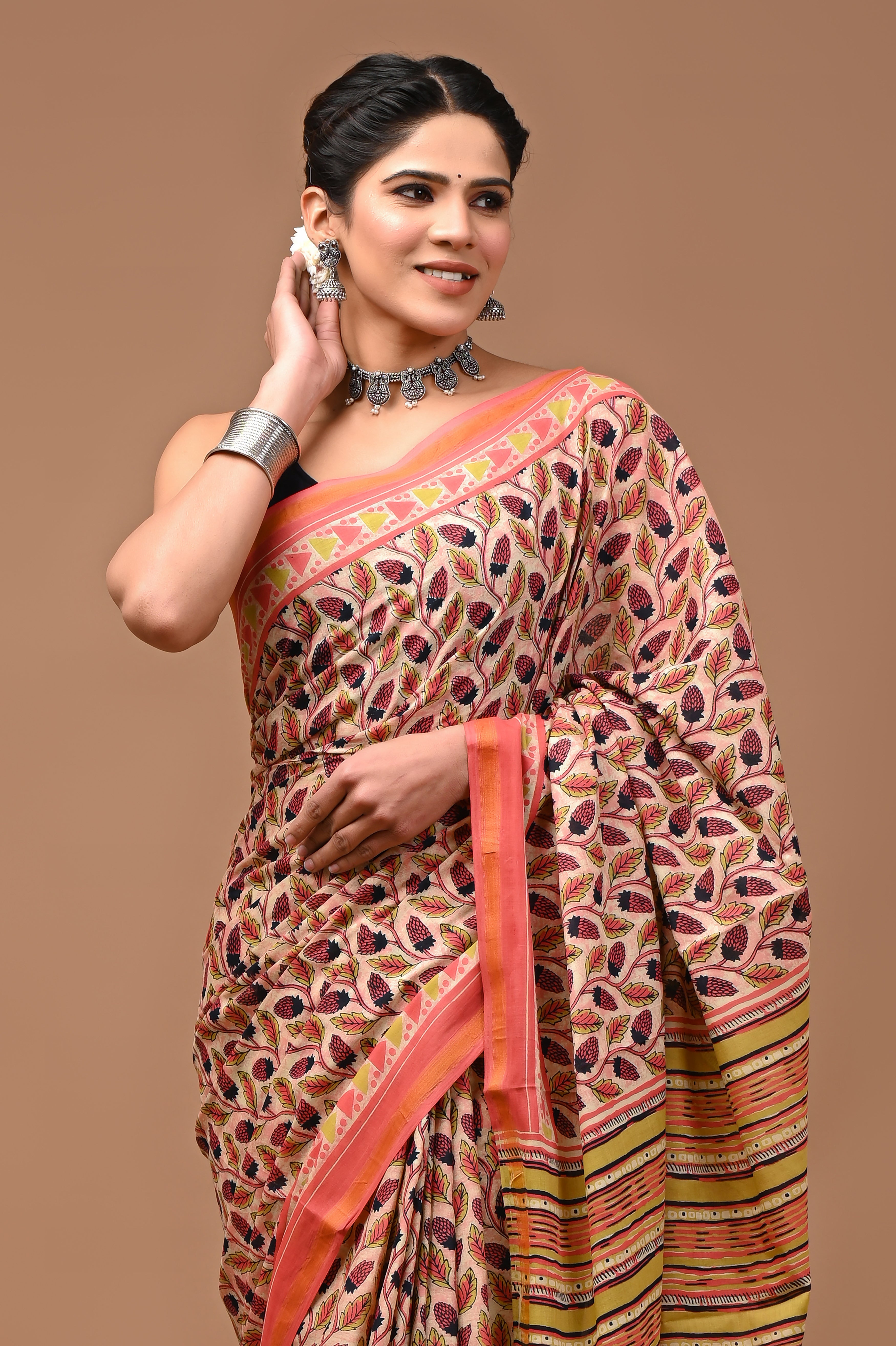 Jaipuri Mulmul Cotton Printed saree With Blouse With Zari Border