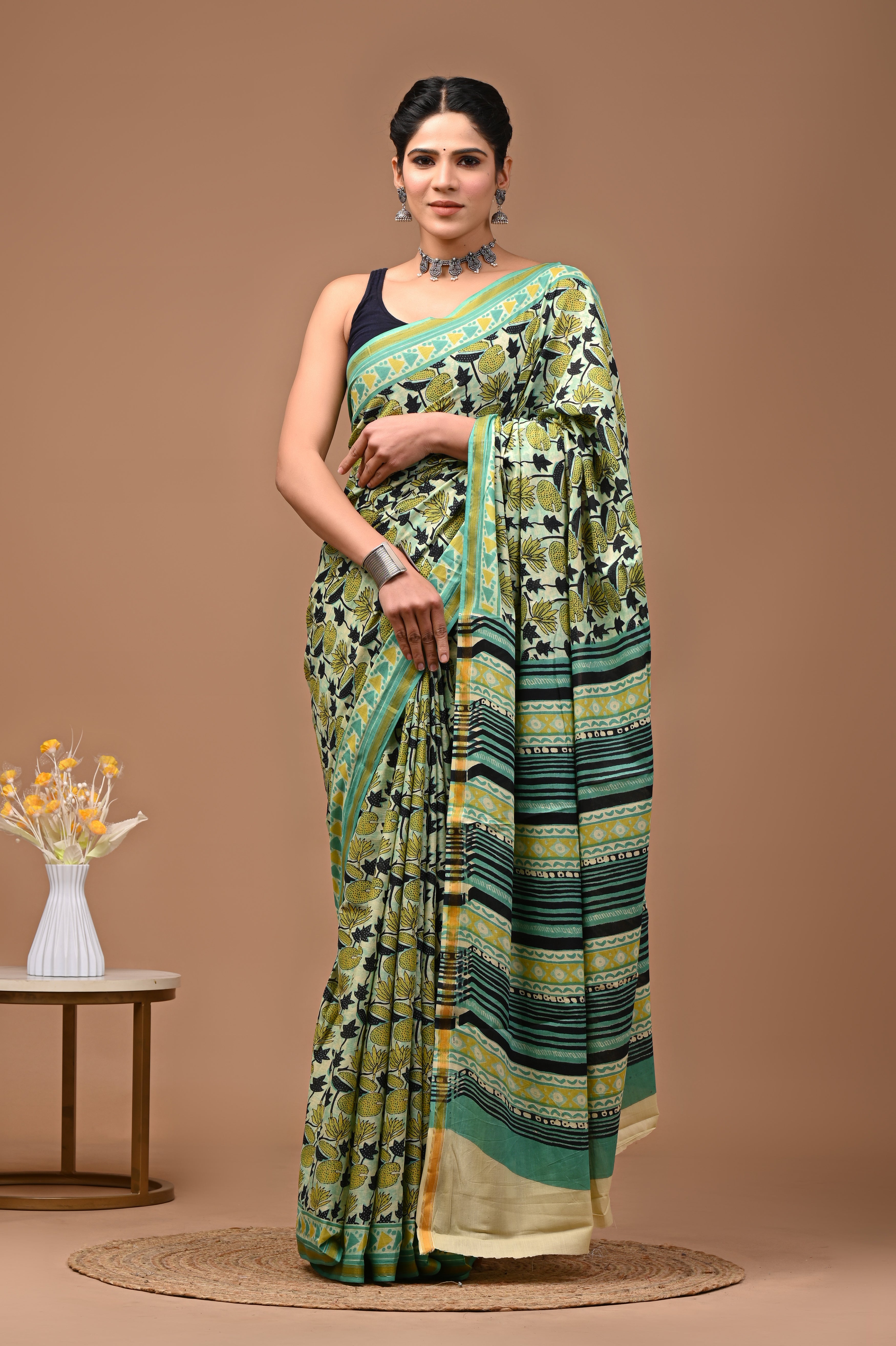 Jaipuri Mulmul Cotton Printed saree With Blouse With Zari Border
