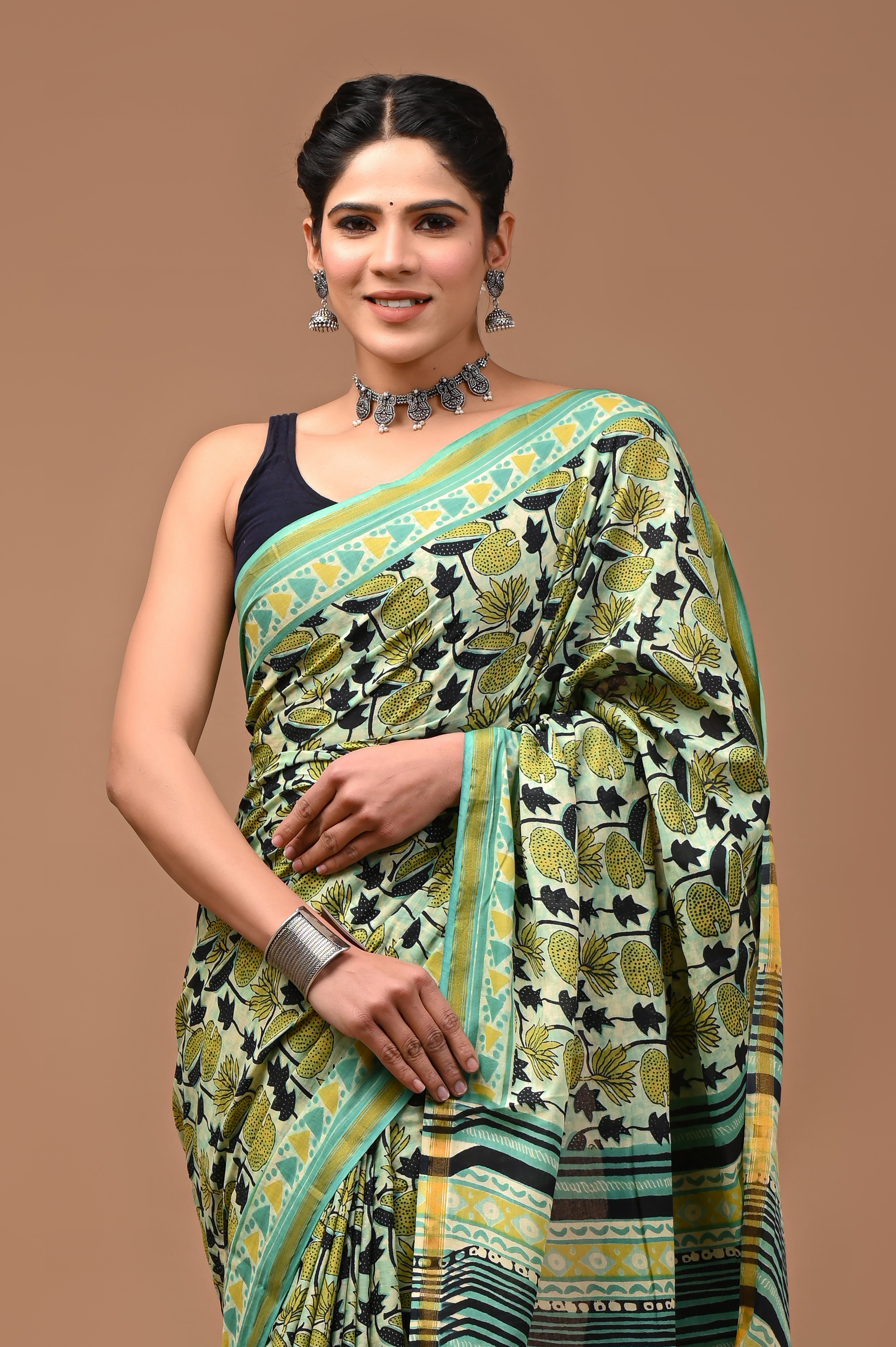 Jaipuri Mulmul Cotton Printed saree With Blouse With Zari Border