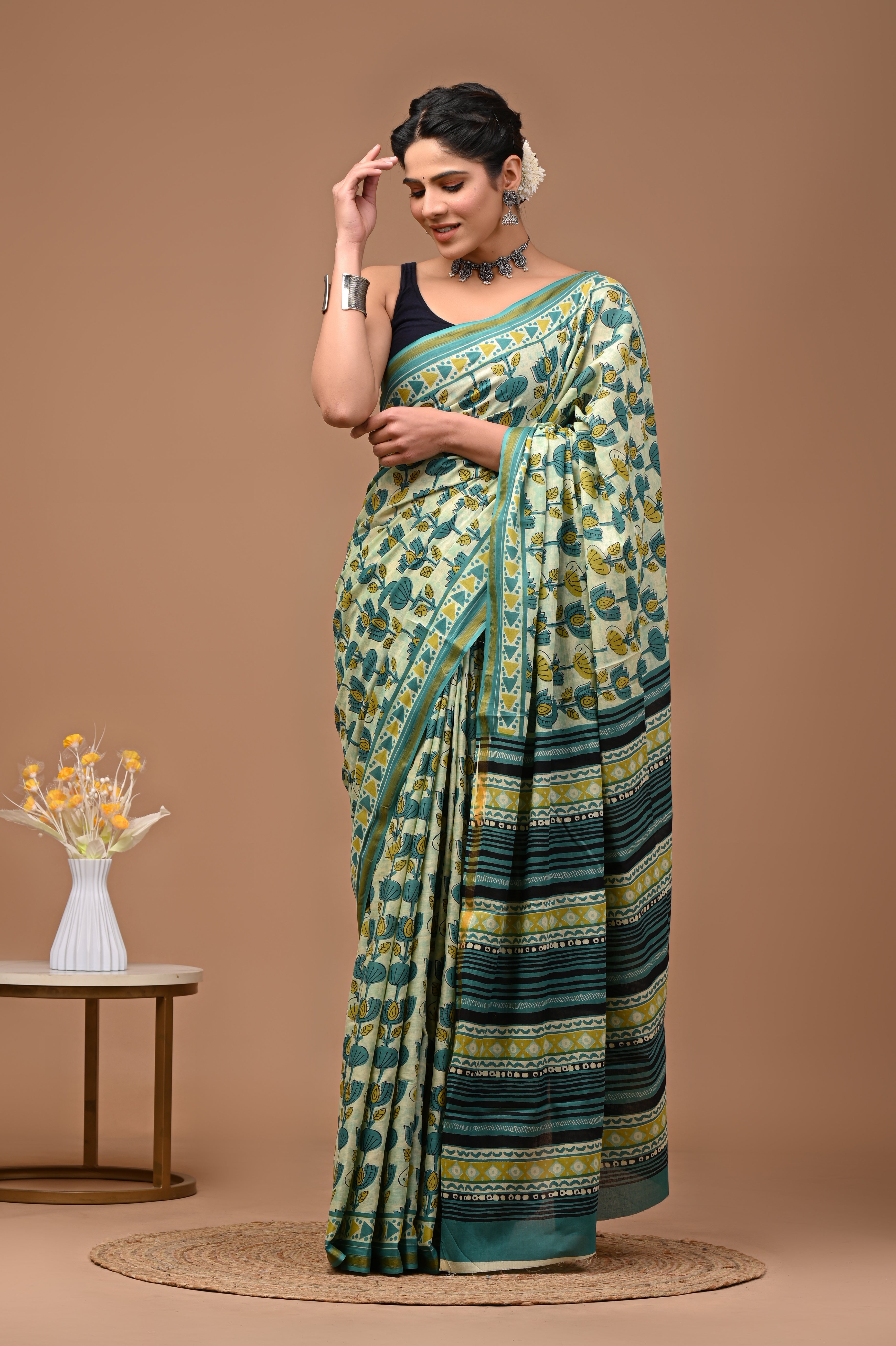 Jaipuri Mulmul Cotton Printed saree With Blouse With Zari Border