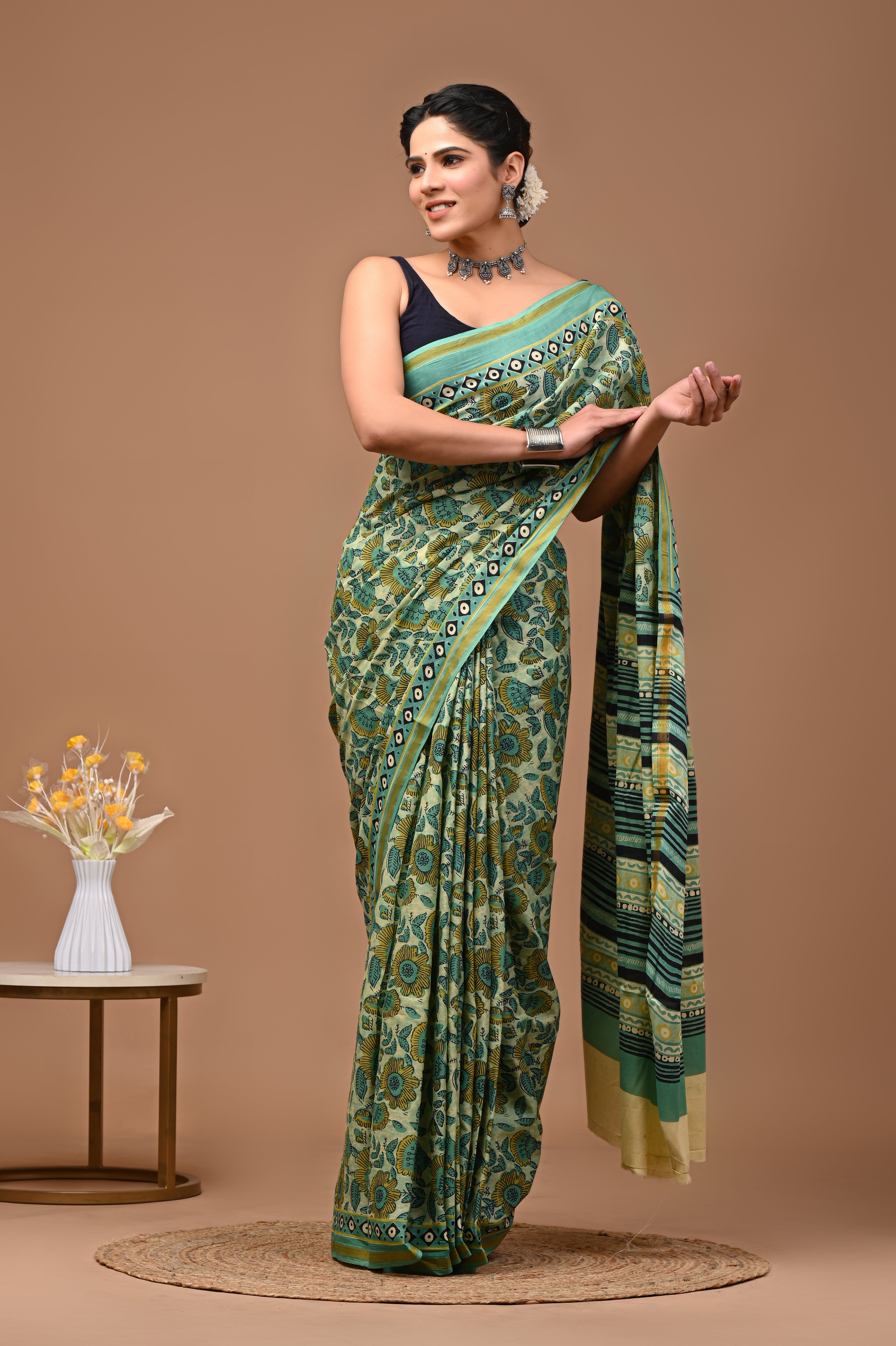 Jaipuri Mulmul Cotton Printed saree With Blouse With Zari Border