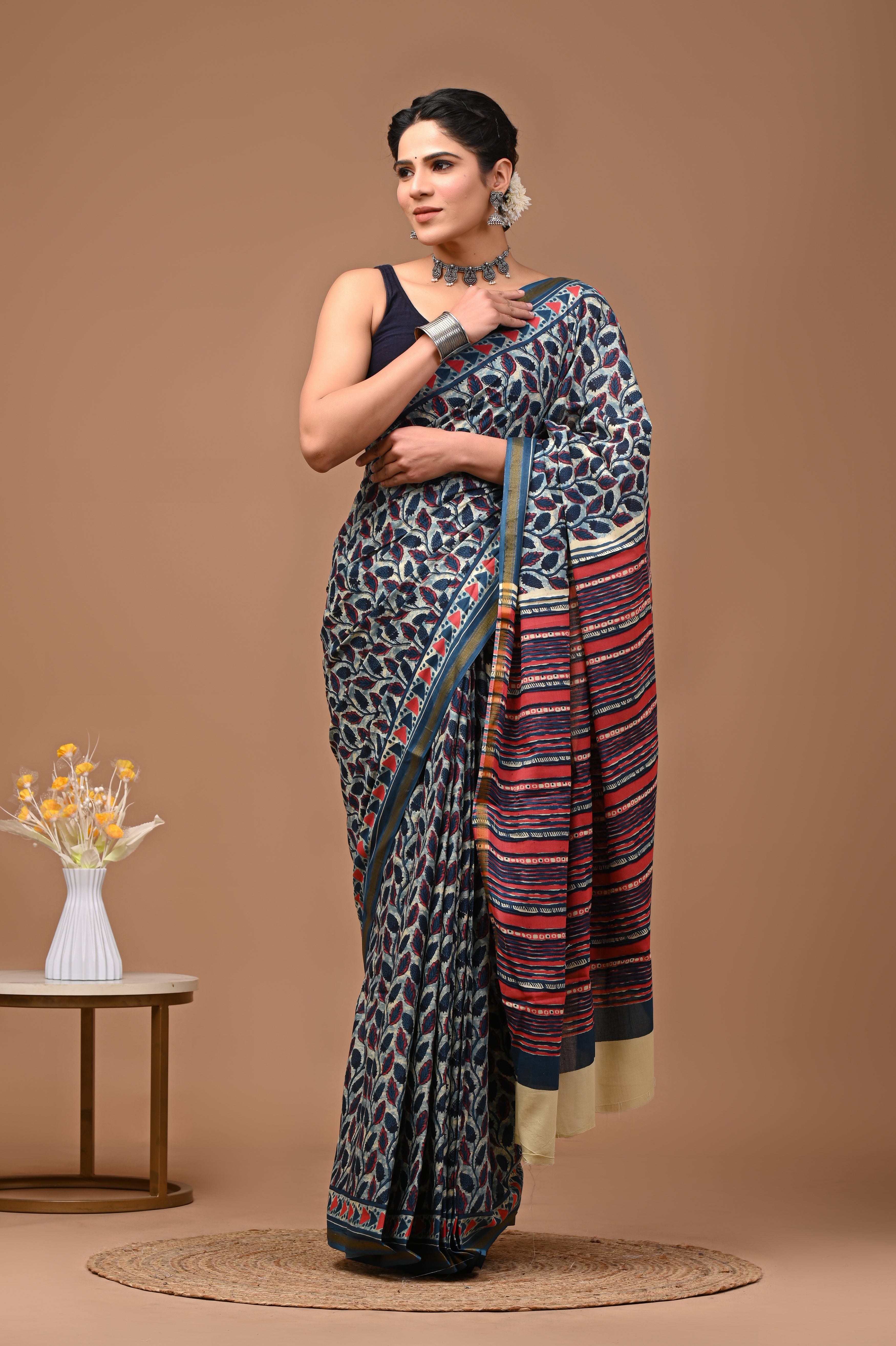 Jaipuri Mulmul Cotton Printed saree With Blouse With Zari Border