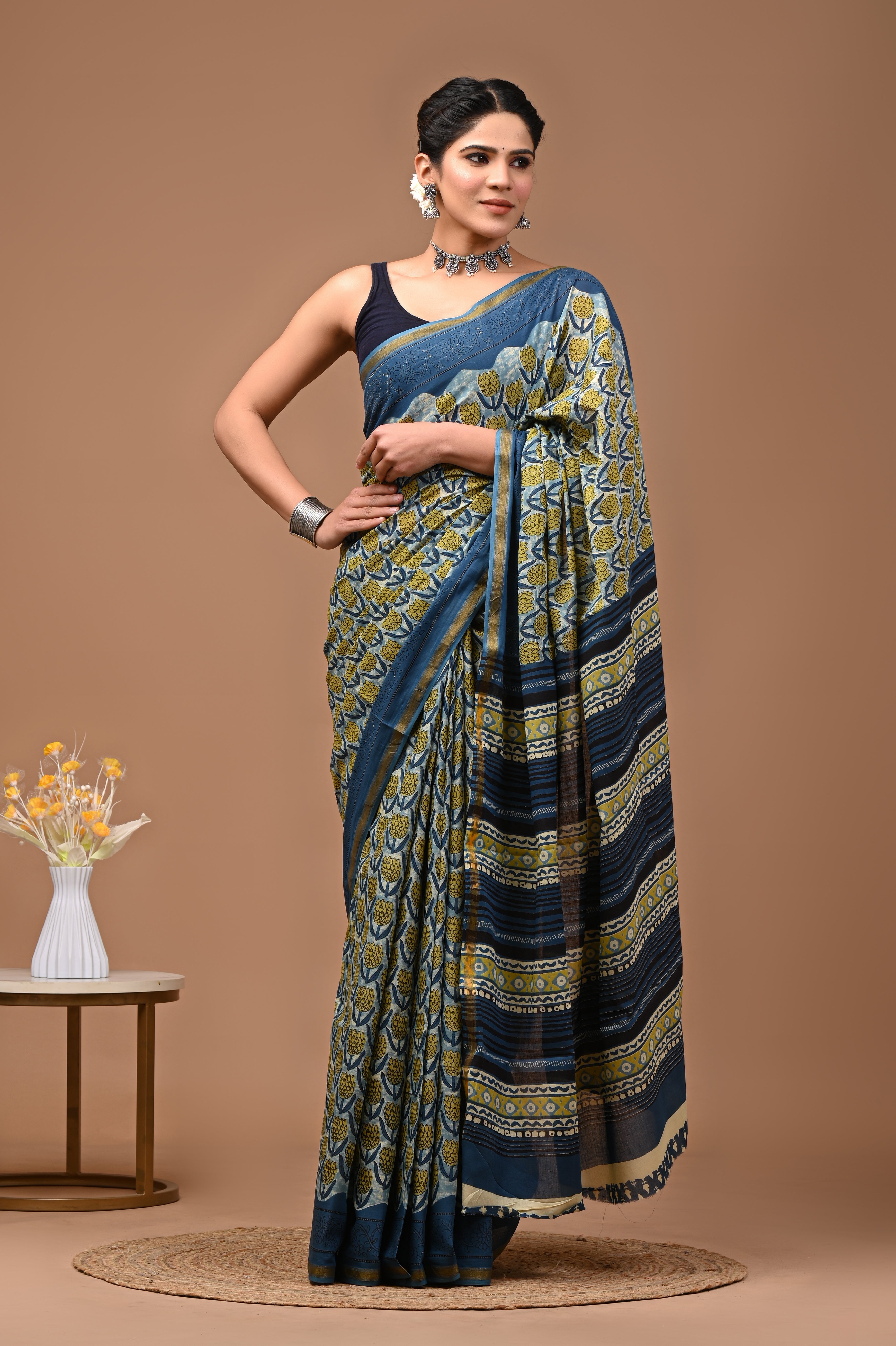 Jaipuri Mulmul Cotton Printed saree With Blouse With Zari Border