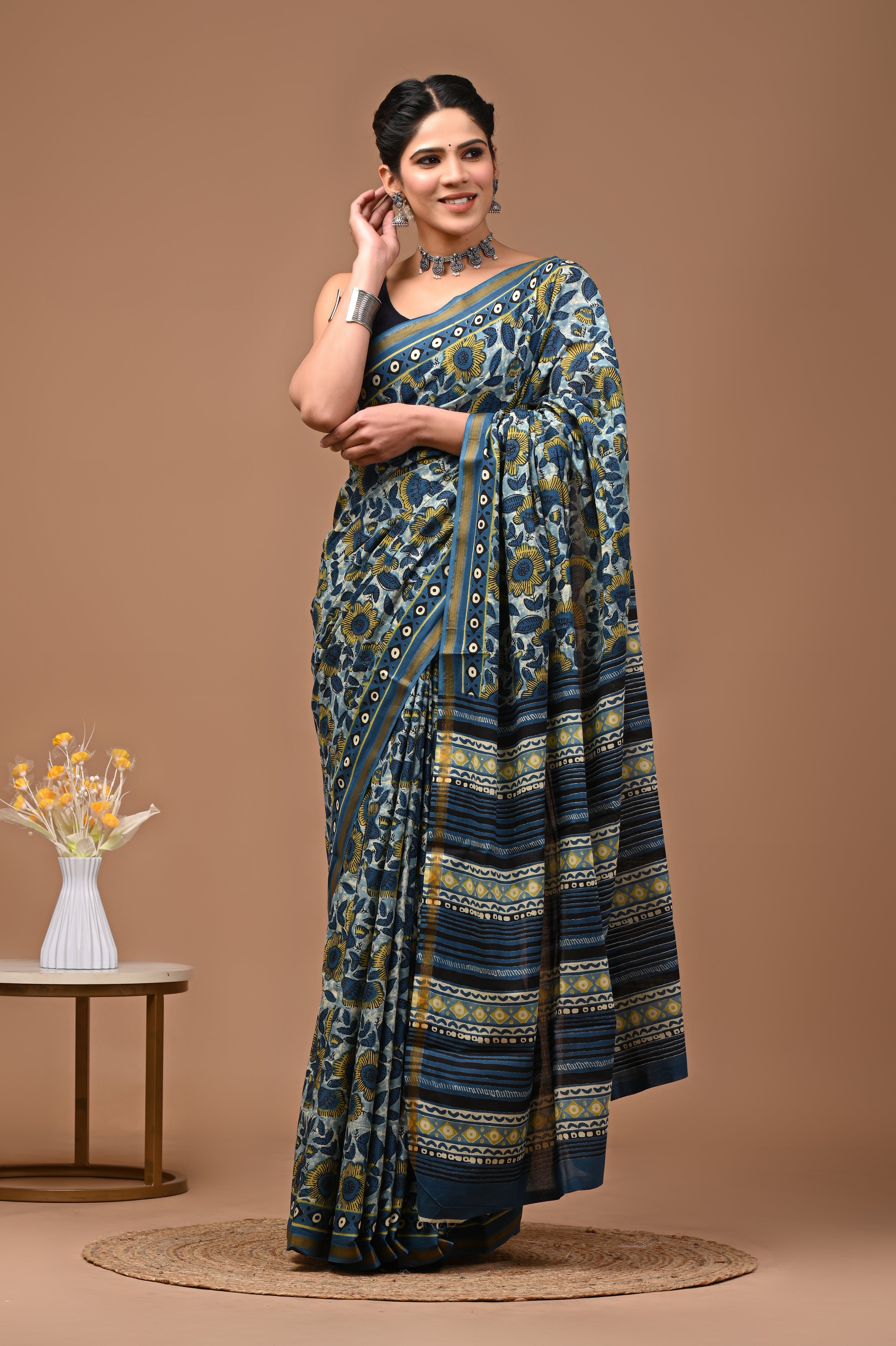 Jaipuri Mulmul Cotton Printed saree With Blouse With Zari Border