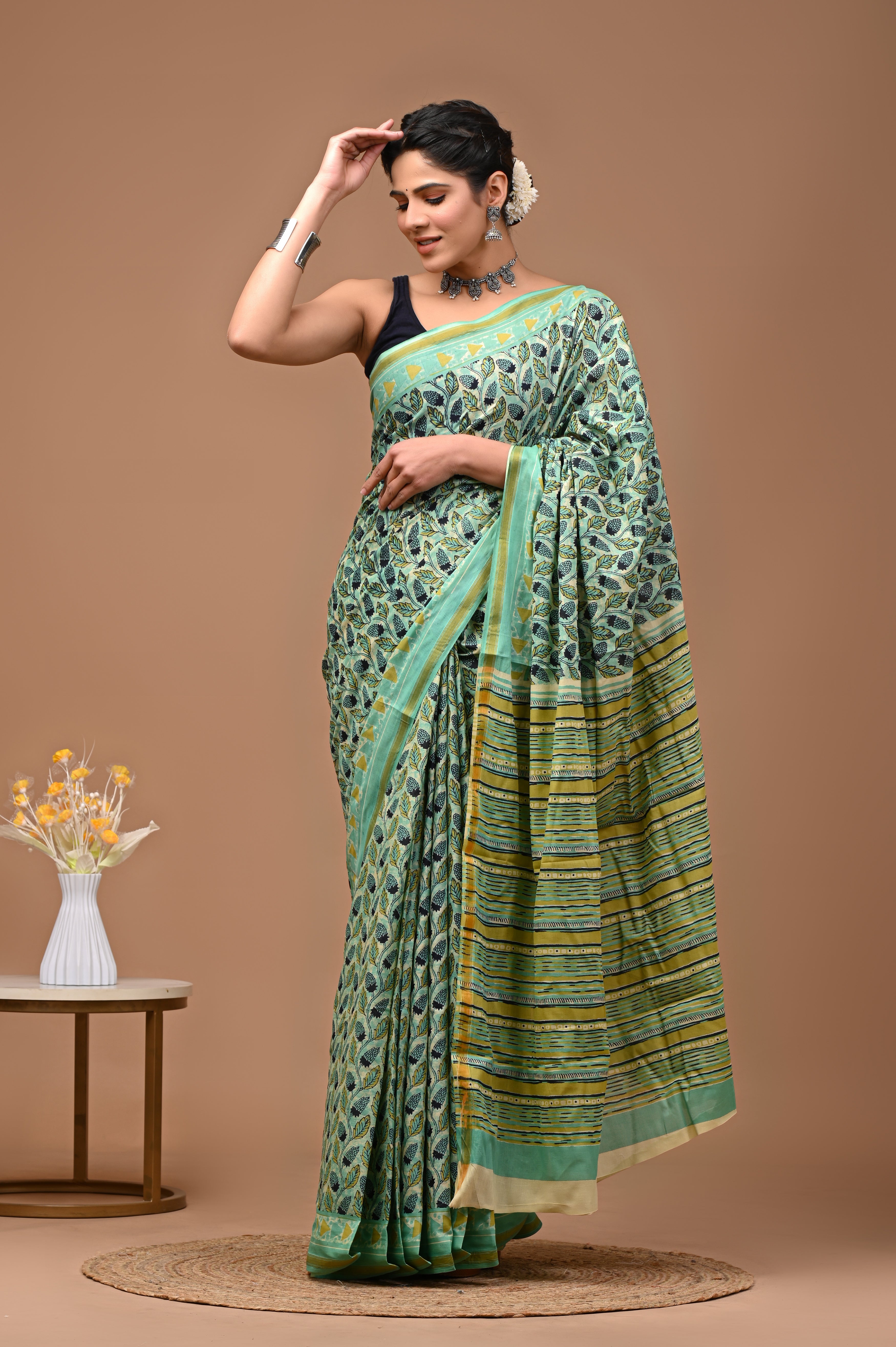 Jaipuri Mulmul Cotton Printed saree With Blouse With Zari Border