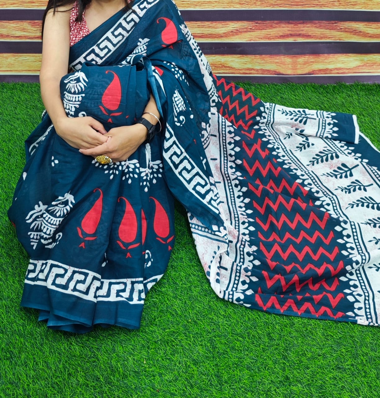 Jaipuri Mulmul Cotton Printed Saree With Blouse