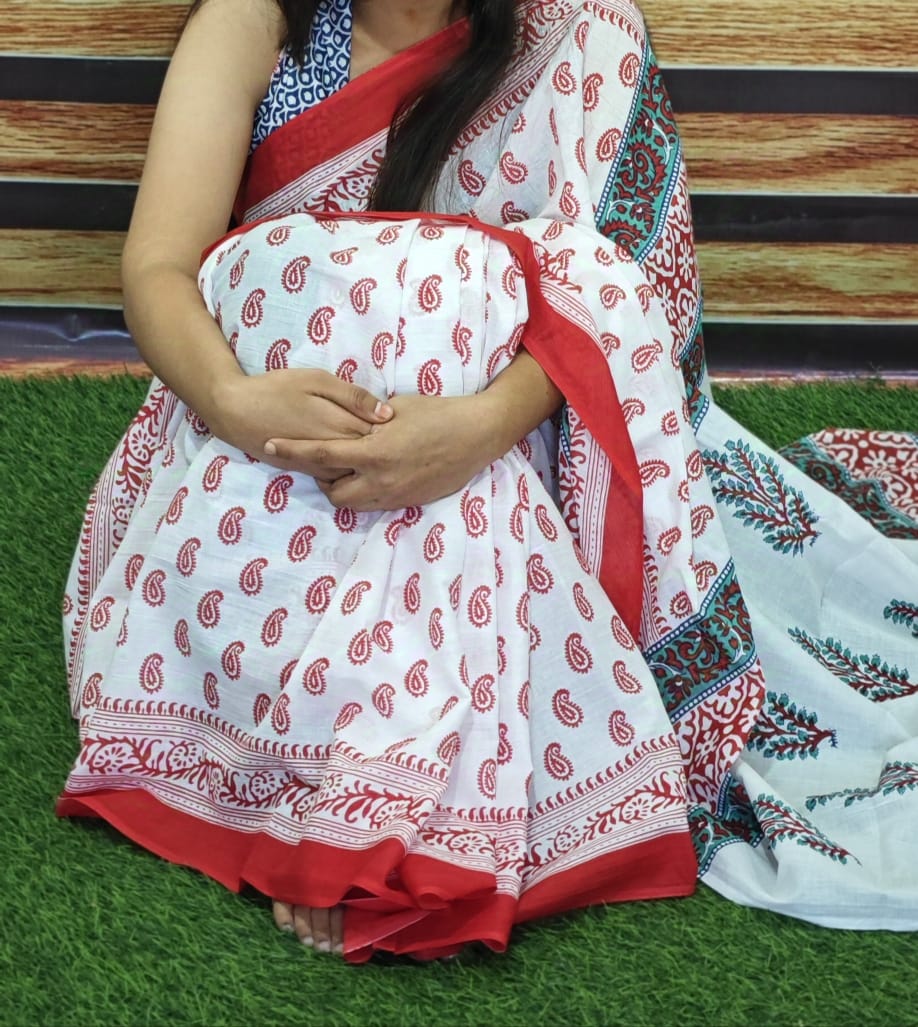 Jaipuri Mulmul Cotton Printed Saree With Blouse