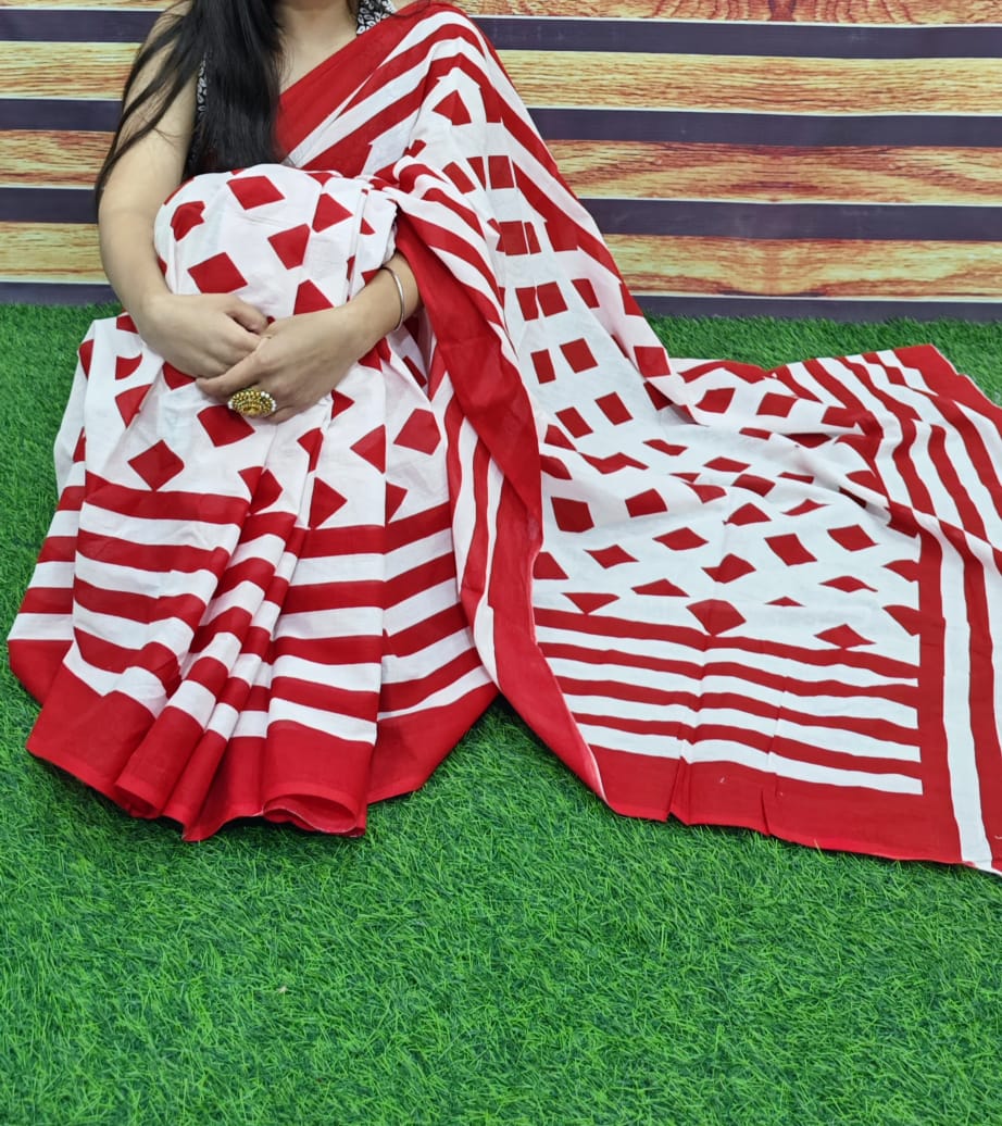 Jaipuri Mulmul Cotton Printed Saree With Blouse