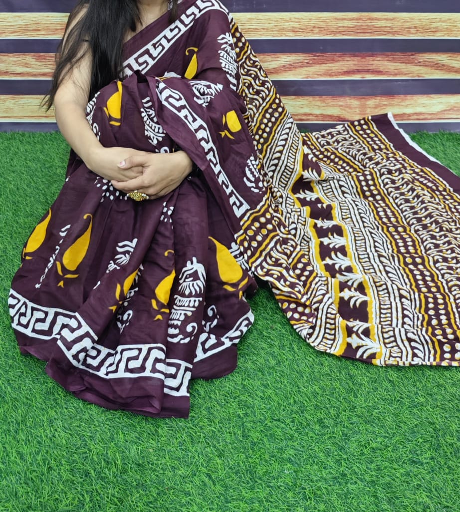Jaipuri Mulmul Cotton Printed Saree With Blouse