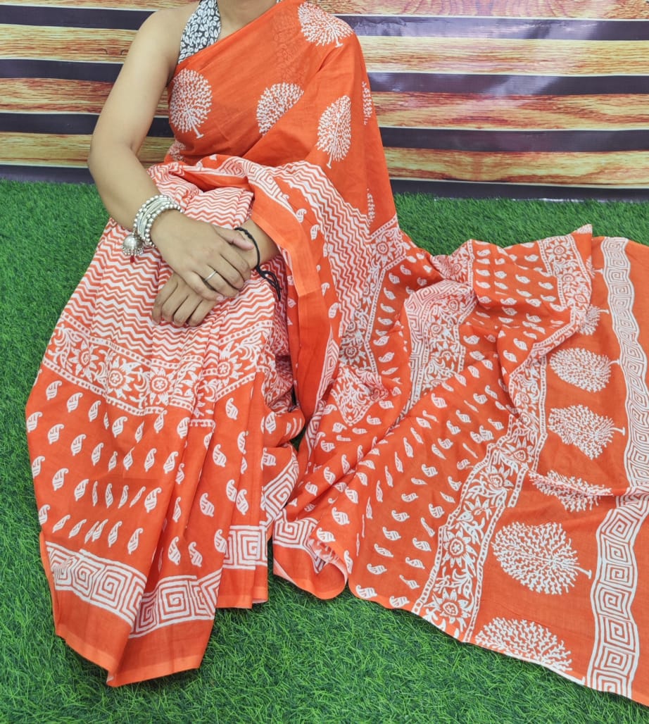Jaipuri Mulmul Cotton Printed Saree With Blouse