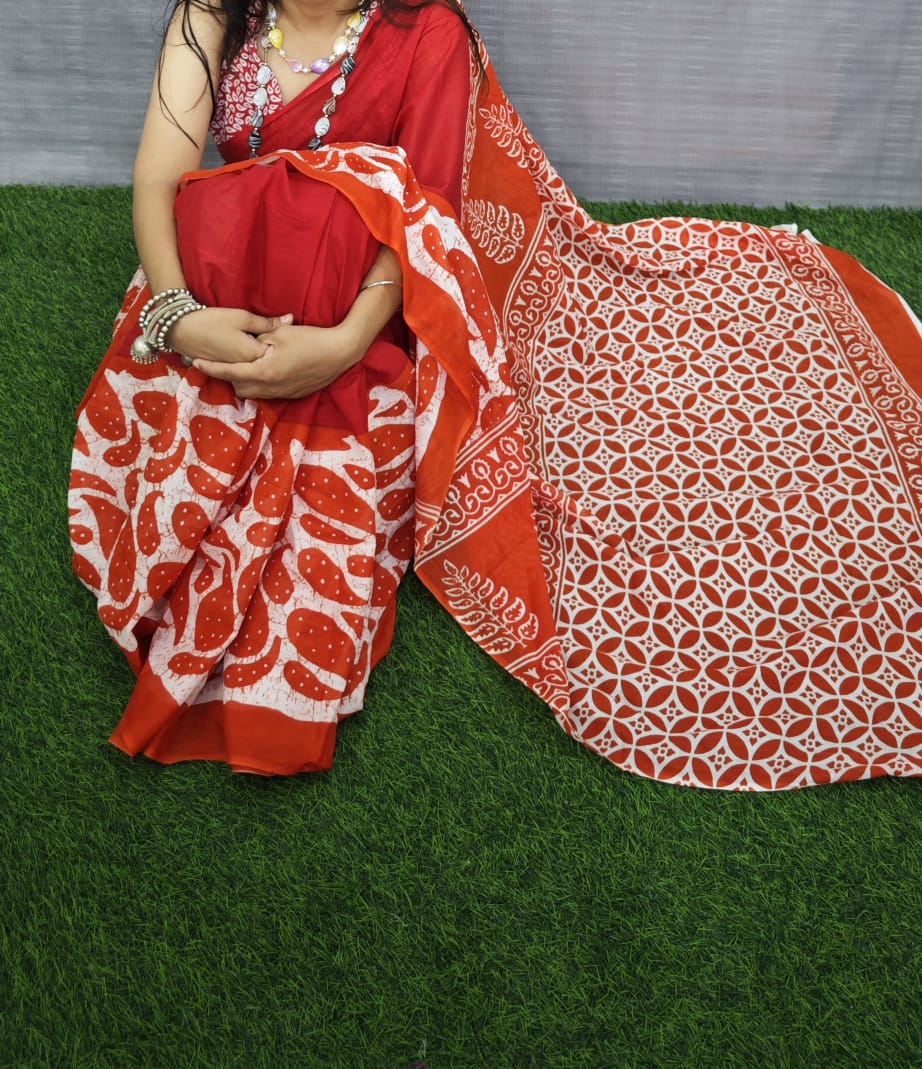 Jaipuri Mulmul Cotton Printed Saree With Blouse