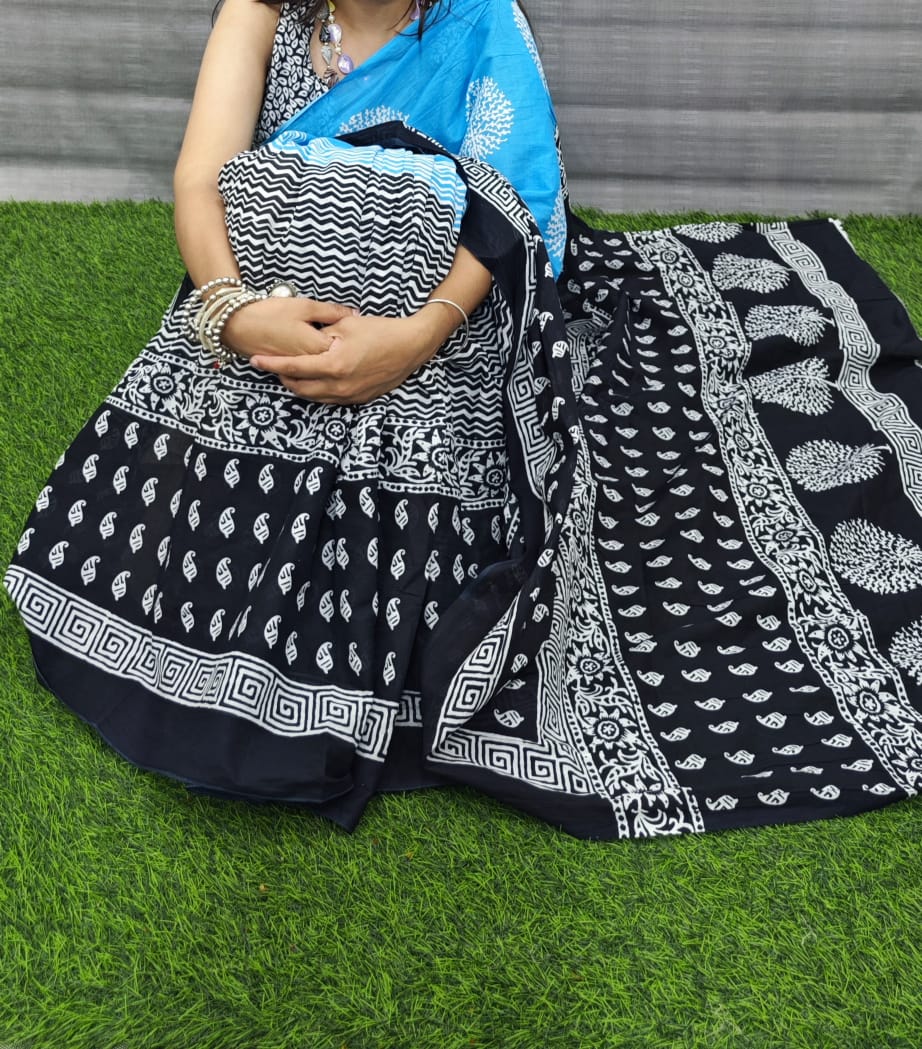 Jaipuri Mulmul Cotton Printed Saree With Blouse