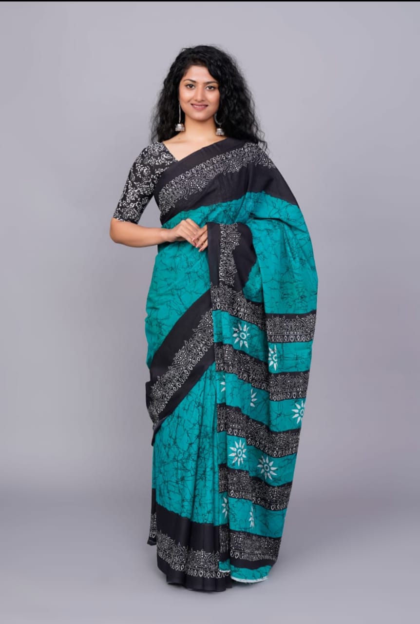 Jaipuri Mulmul Cotton Printed Saree With Blouse
