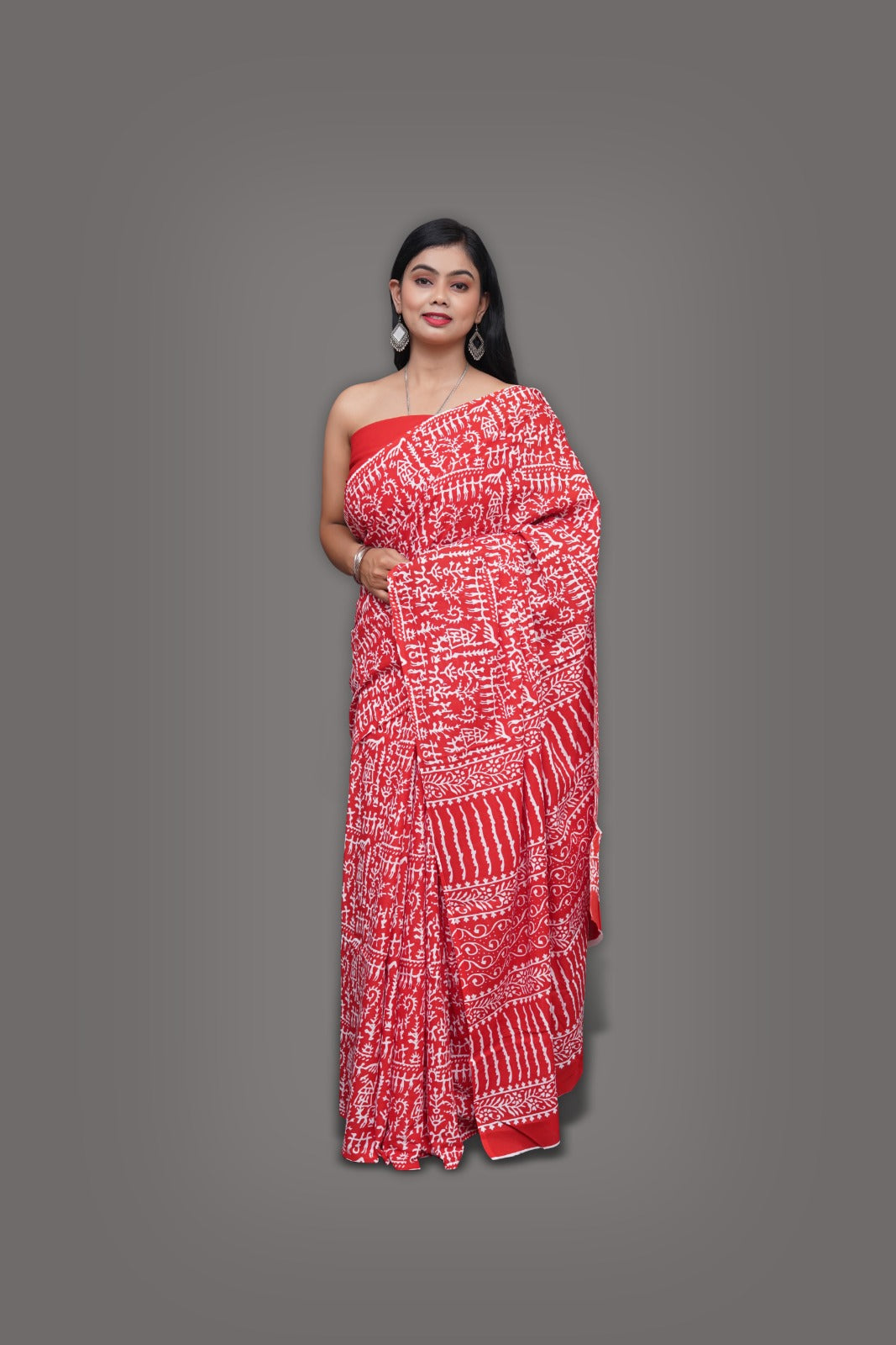 Jaipuri Mulmul Cotton Block Printed Saree With Blouse