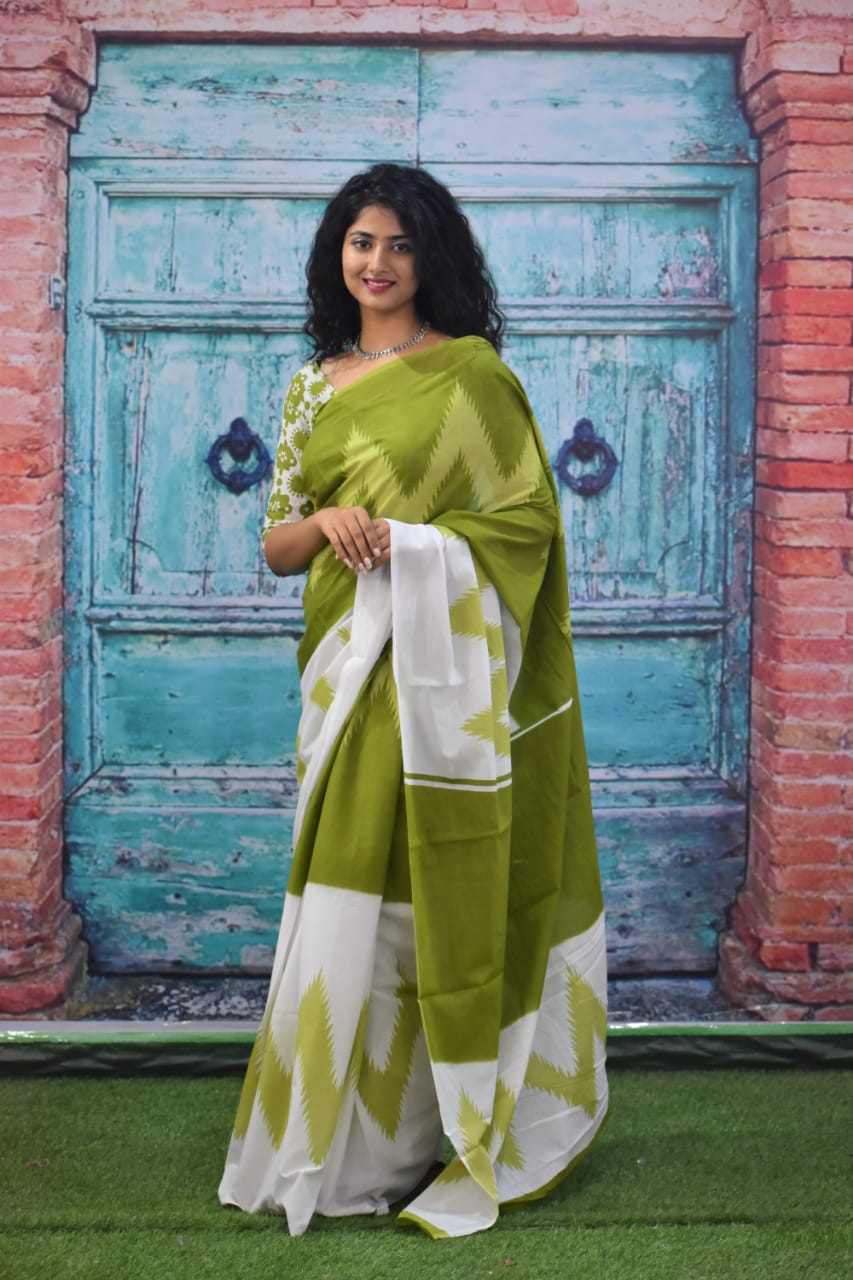 Jaipuri Mulmul Cotton  Printed Saree With Blouse