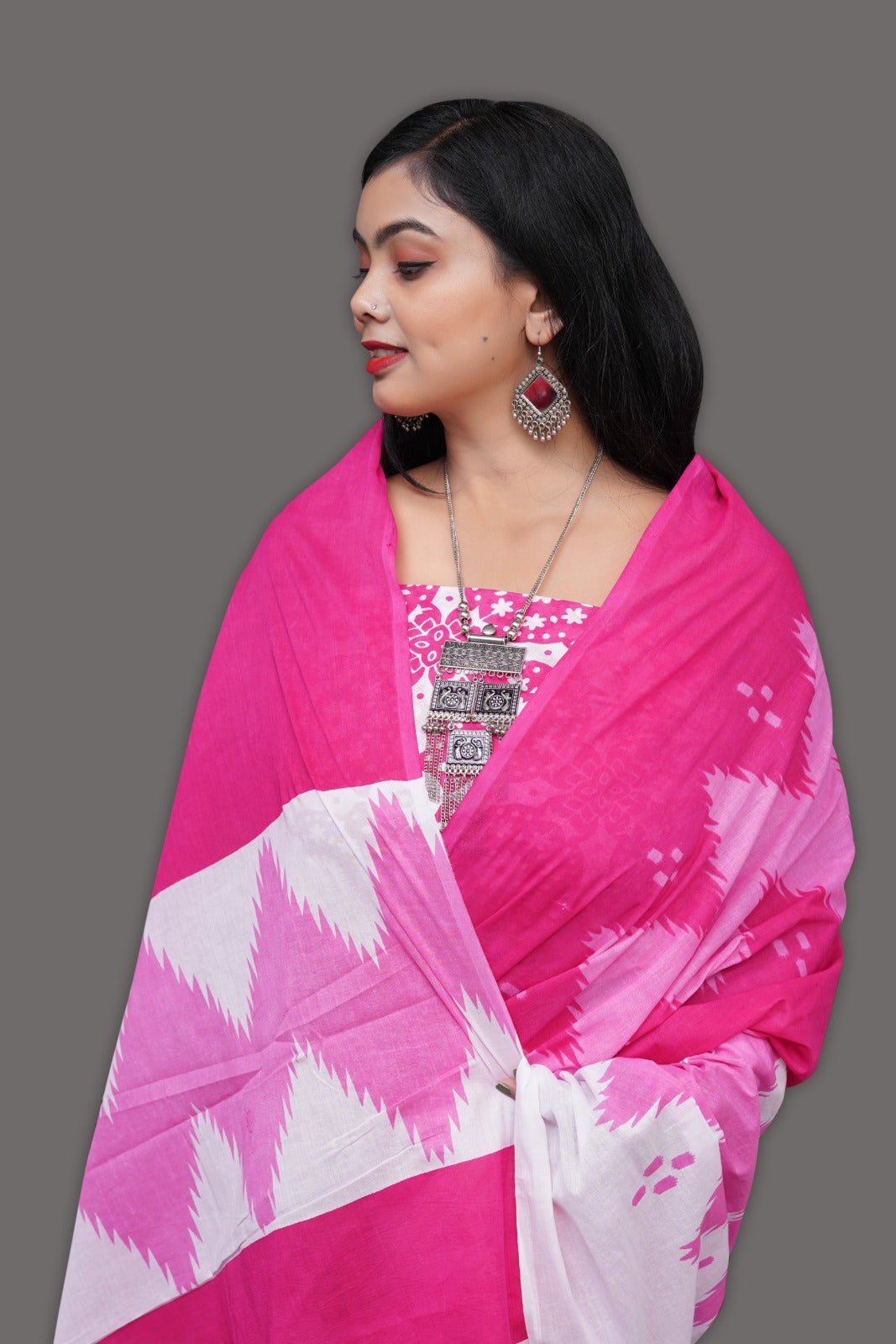 Jaipuri Mulmul Cotton  Printed Saree With Blouse