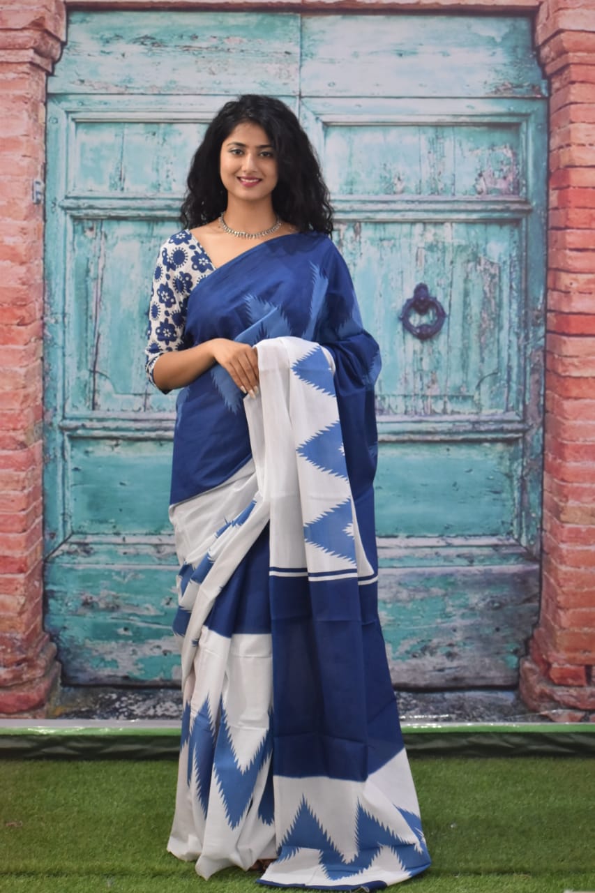 Jaipuri Mulmul Cotton  Printed Saree With Blouse